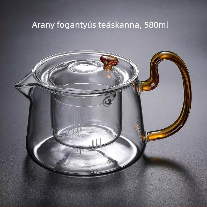 Vastag üveg teáskanna, hőálló, átlátszó szűrővel, felforrósítható, otthoni teafőzéshez, 580 ml