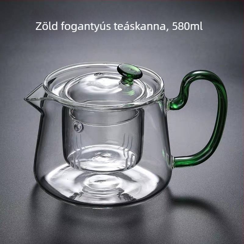 Vastag üveg teáskanna, hőálló, átlátszó szűrővel, felforrósítható, otthoni teafőzéshez, 580 ml