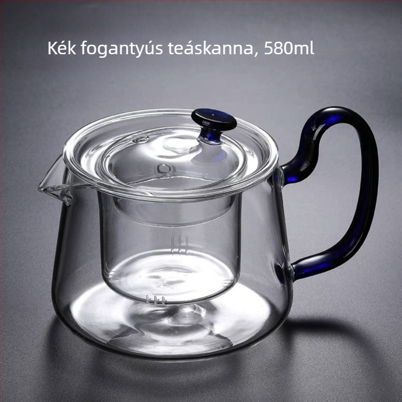 Vastag üveg teáskanna, hőálló, átlátszó szűrővel, felforrósítható, otthoni teafőzéshez, 580 ml