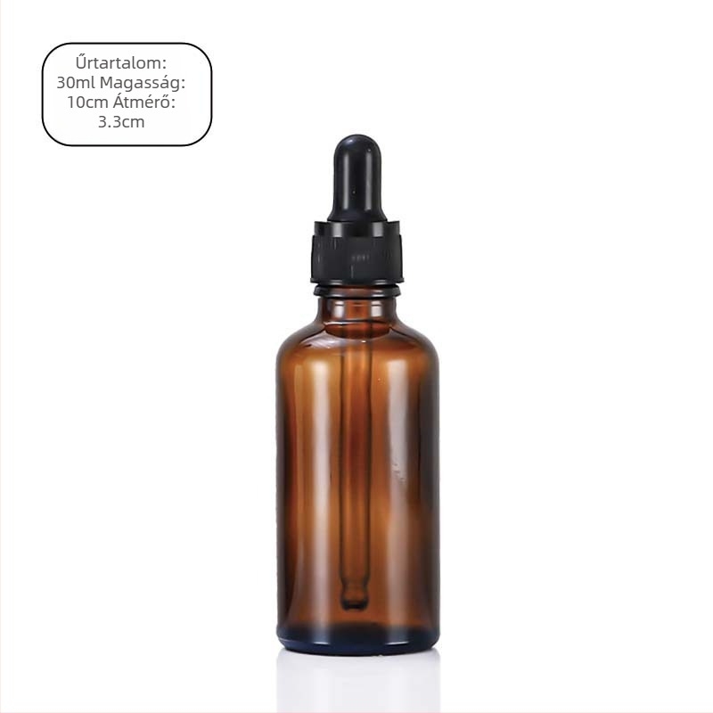 Barna üvegű készlet: 5 ml illóolaj üvegek, 10 ml csepegtetős üvegek, 30 ml parfüm újratöltő üvegek, 50 ml üres szérumüvegek
