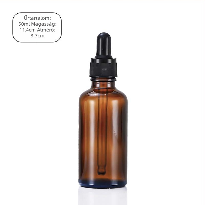 Barna üvegű készlet: 5 ml illóolaj üvegek, 10 ml csepegtetős üvegek, 30 ml parfüm újratöltő üvegek, 50 ml üres szérumüvegek