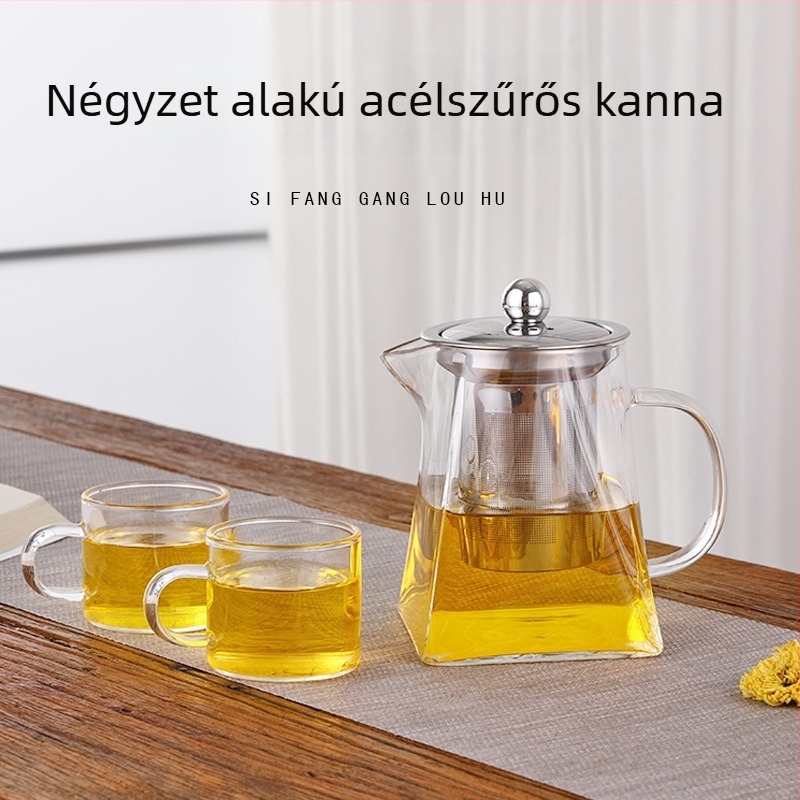 Megvastagított üveg teáskanna hőálló infúzorral virágos teához — otthoni Kung Fu teáskészlet