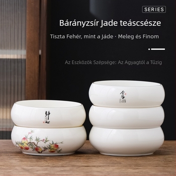 Elefántcsont-fehér porcelán teatisztító készlet: nagy csésze mosóedény, víztál, tea-maradék tartály és hamutartó – Kung Fu teaceremónia kiegészítők