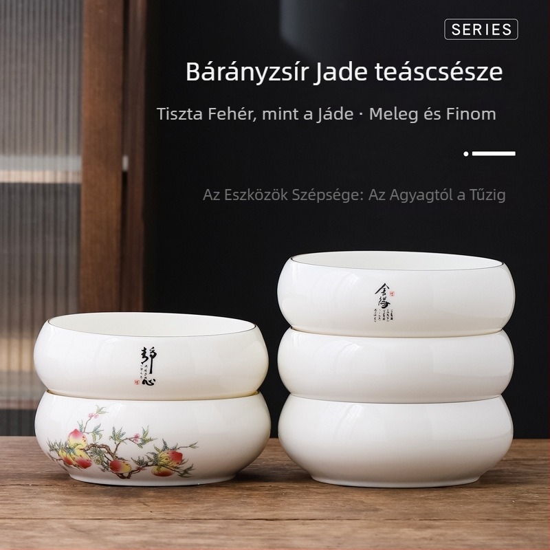 Elefántcsont-fehér porcelán teatisztító készlet: nagy csésze mosóedény, víztál, tea-maradék tartály és hamutartó – Kung Fu teaceremónia kiegészítők