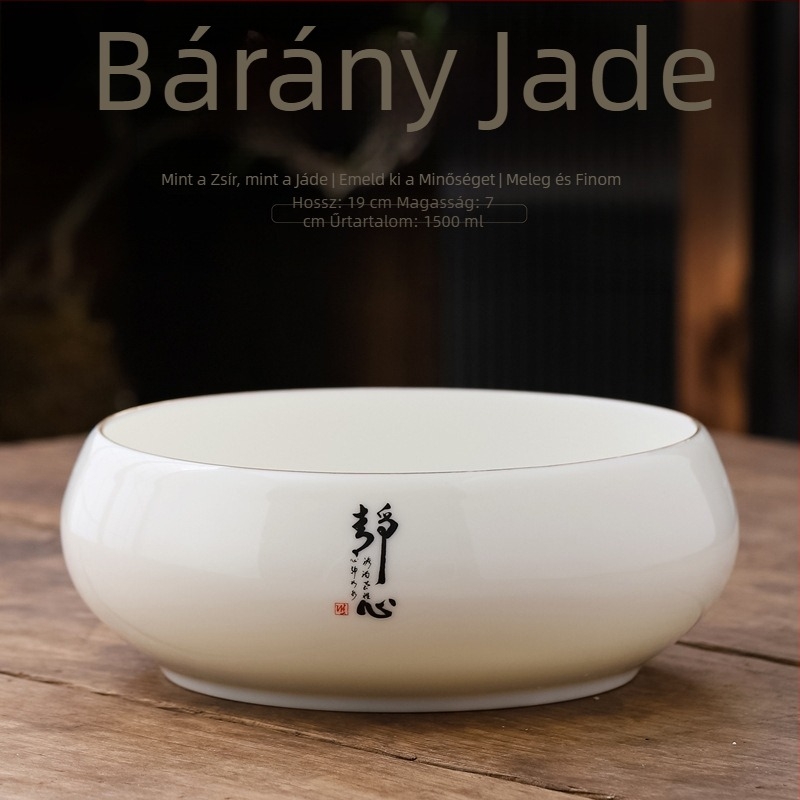 Elefántcsont-fehér porcelán teatisztító készlet: nagy csésze mosóedény, víztál, tea-maradék tartály és hamutartó – Kung Fu teaceremónia kiegészítők
