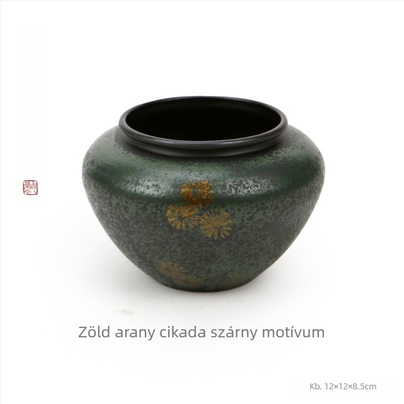 Nagy lakkozott vasból készült teamaradék-tartó, asztali víztartó, Kung Fu tea edény, hamutál