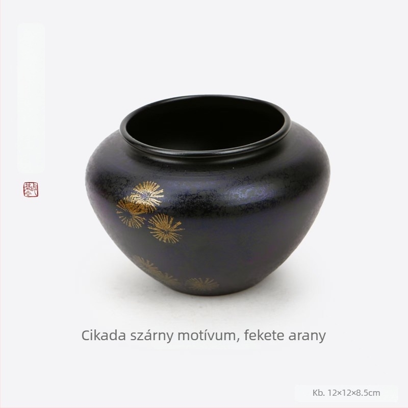 Nagy lakkozott vasból készült teamaradék-tartó, asztali víztartó, Kung Fu tea edény, hamutál
