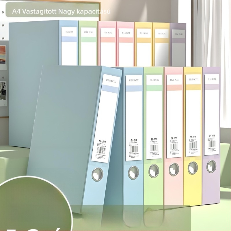 A4-es fájlbox, 55 mm vastagságú, műanyag, nagy kapacitású iratok tárolására számviteli dokumentumokhoz