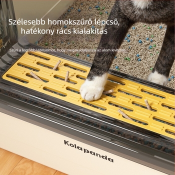 Extra nagy félzárt macskaalomtálca magasított oldalakkal, nyitott felső résszel a talajszóródás megelőzésére