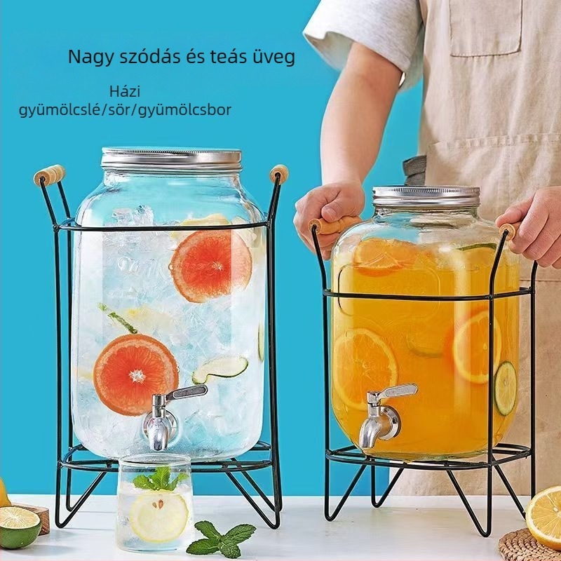 Üveg hordó formájú kanna csappal, gyümölcsléhez, vízhez, sörhöz és gyümölcsteához