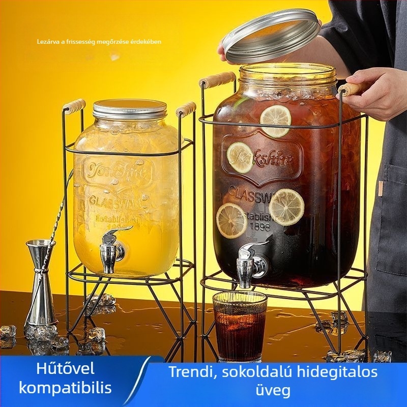 Üveg hordó formájú kanna csappal, gyümölcsléhez, vízhez, sörhöz és gyümölcsteához