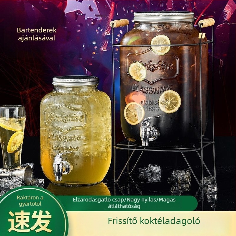 Üveg hordó formájú kanna csappal, gyümölcsléhez, vízhez, sörhöz és gyümölcsteához
