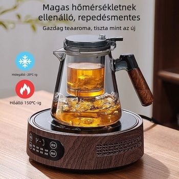 Üveges teáskészlet diófa belsővel, elegáns dizájn, új modell, egy kattintásos tea- és vízszűrés és szétválasztás – otthoni használatra