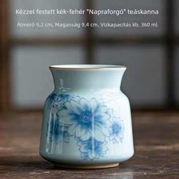 Hat úriemberes kerámia teaceremónia készlet kék-fehér kézzel festett mintával, Zen vintage stílus, tartalmaz teás kés és teáskanna karbantartó ecset, kis méret