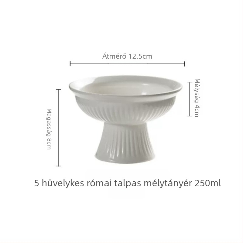 Csíkos porcelán magas lábú tányér teához, nassoláshoz, hideg ételekhez, gyümölcsökhöz és desszertekhez — szállodai étkészlet