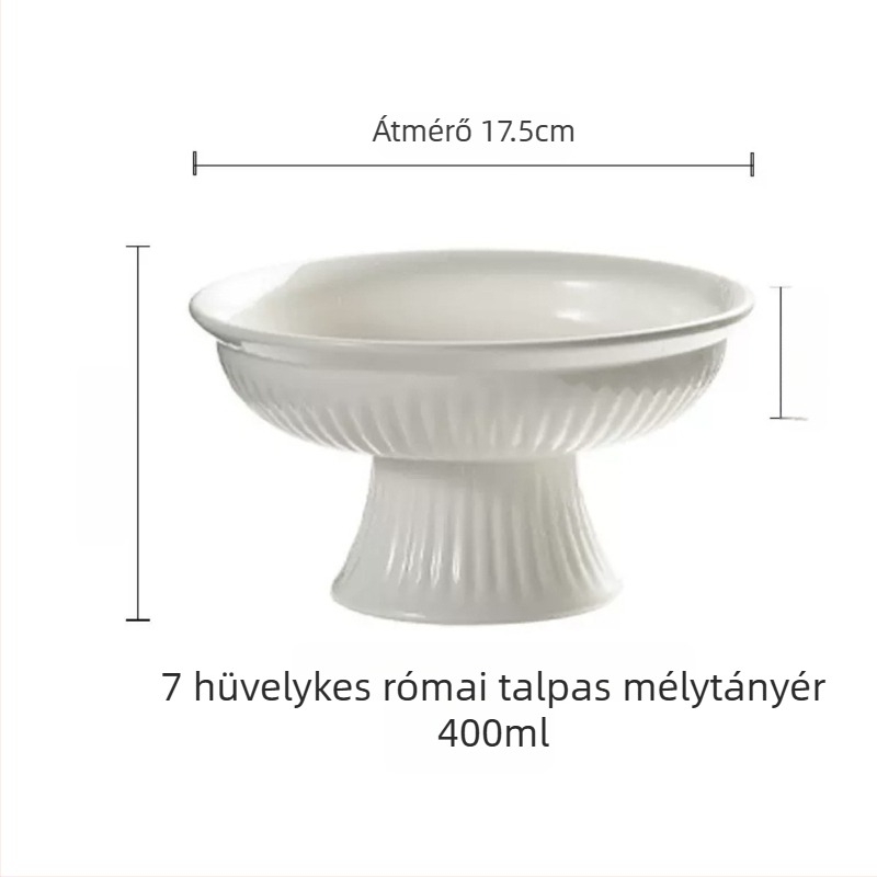 Csíkos porcelán magas lábú tányér teához, nassoláshoz, hideg ételekhez, gyümölcsökhöz és desszertekhez — szállodai étkészlet