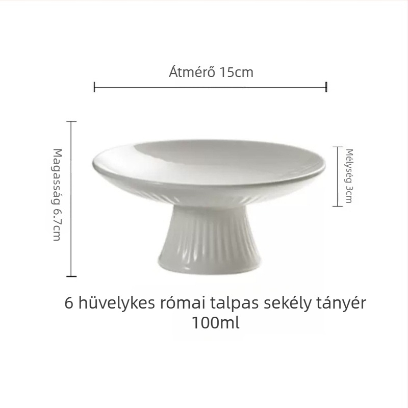 Csíkos porcelán magas lábú tányér teához, nassoláshoz, hideg ételekhez, gyümölcsökhöz és desszertekhez — szállodai étkészlet
