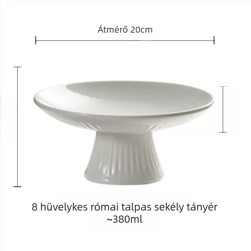 Csíkos porcelán magas lábú tányér teához, nassoláshoz, hideg ételekhez, gyümölcsökhöz és desszertekhez — szállodai étkészlet