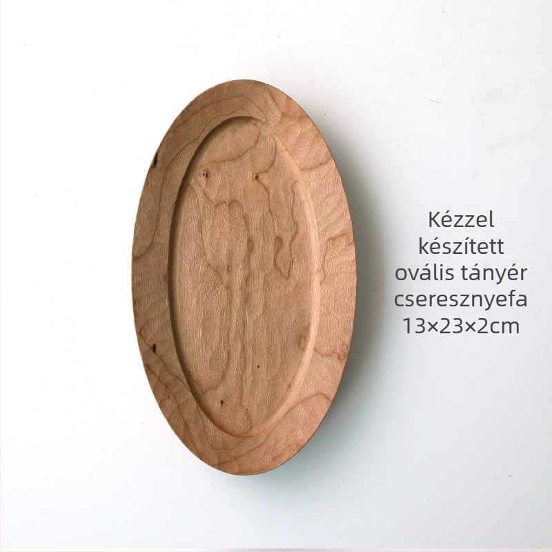 Rainwood Cseresznyefából készült teás tálca — japán kézi készítés, tömörfa, kézzel faragott, ovális alakú