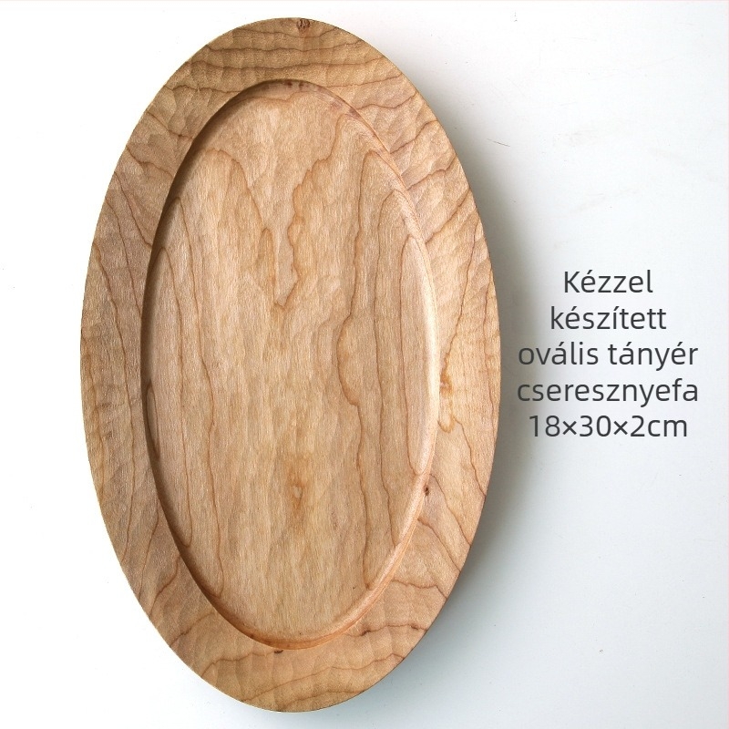 Rainwood Cseresznyefából készült teás tálca — japán kézi készítés, tömörfa, kézzel faragott, ovális alakú