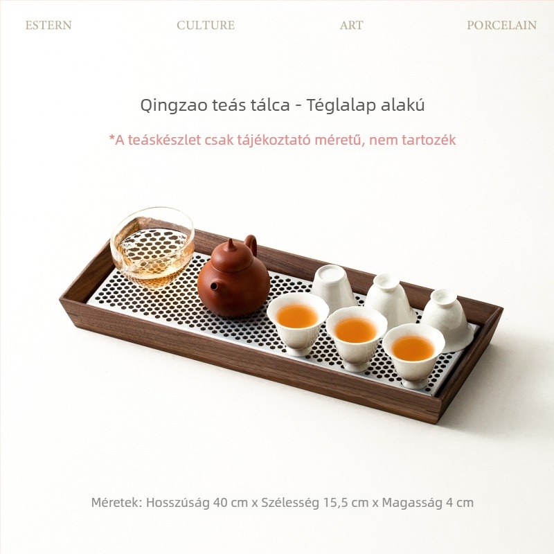 Diófából készült teás tálca víztárolóval, két rétegben szétszedhető, kis méretű, otthoni és irodai teázáshoz
