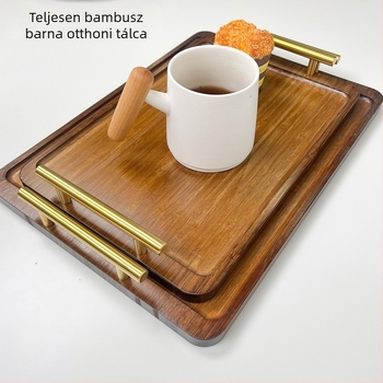 Bambuszból készült teás tálca, retro luxus, pohártartóval, téglalap alakú tálaló desszertekhez és nassolnivalókhoz