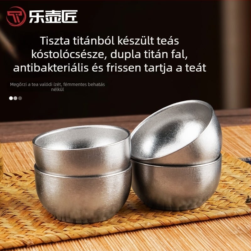 Lehujiang tiszta titán 40 ml kettős falú teáscsésze, kung-fu stílusú, kompakt titán teáscsésze irodába