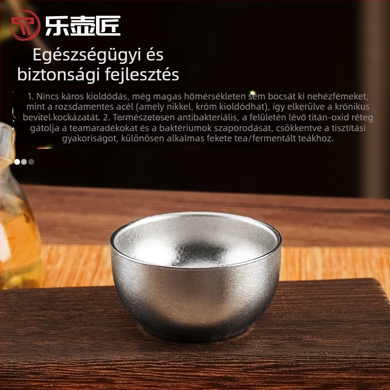 Lehujiang tiszta titán 40 ml kettős falú teáscsésze, kung-fu stílusú, kompakt titán teáscsésze irodába