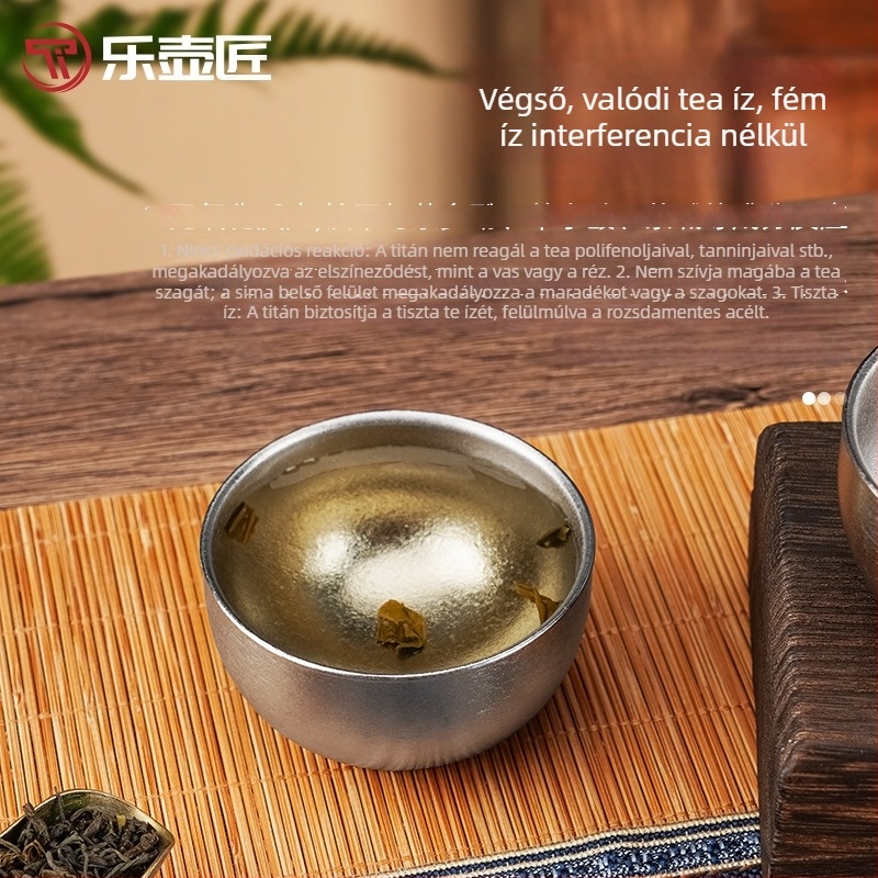 Lehujiang tiszta titán 40 ml kettős falú teáscsésze, kung-fu stílusú, kompakt titán teáscsésze irodába
