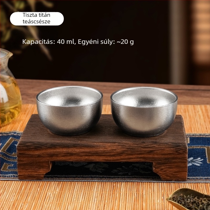 Lehujiang tiszta titán 40 ml kettős falú teáscsésze, kung-fu stílusú, kompakt titán teáscsésze irodába