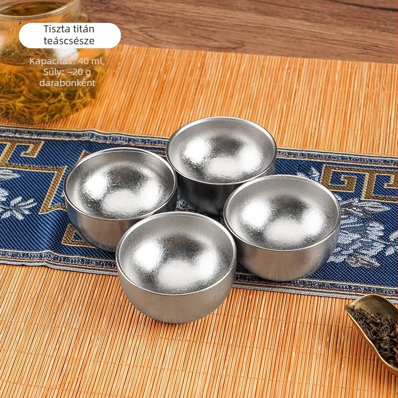 Lehujiang tiszta titán 40 ml kettős falú teáscsésze, kung-fu stílusú, kompakt titán teáscsésze irodába