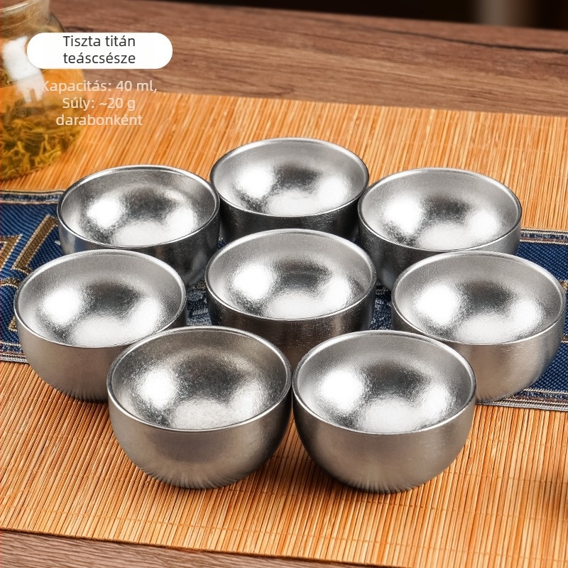 Lehujiang tiszta titán 40 ml kettős falú teáscsésze, kung-fu stílusú, kompakt titán teáscsésze irodába