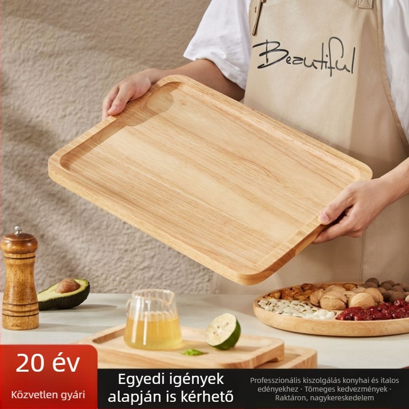 Szilárd tölgyfa tálca otthoni használatra, téglalap alakú gyümölcs- és desszerttál, torta és kenyér tál, víz- és tea tálaláshoz