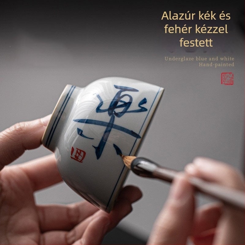Kézzel festett kék‑fehér teáscsésze, aláégetett zománccal, retro porcelán Gongfu teás készlet, kis méretű kóstoló pohár