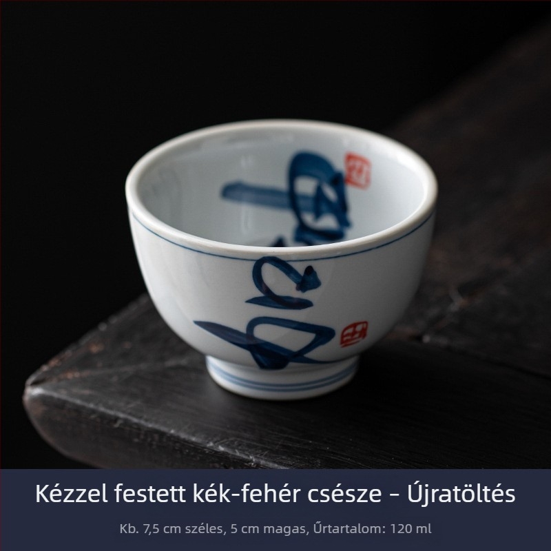 Kézzel festett kék‑fehér teáscsésze, aláégetett zománccal, retro porcelán Gongfu teás készlet, kis méretű kóstoló pohár