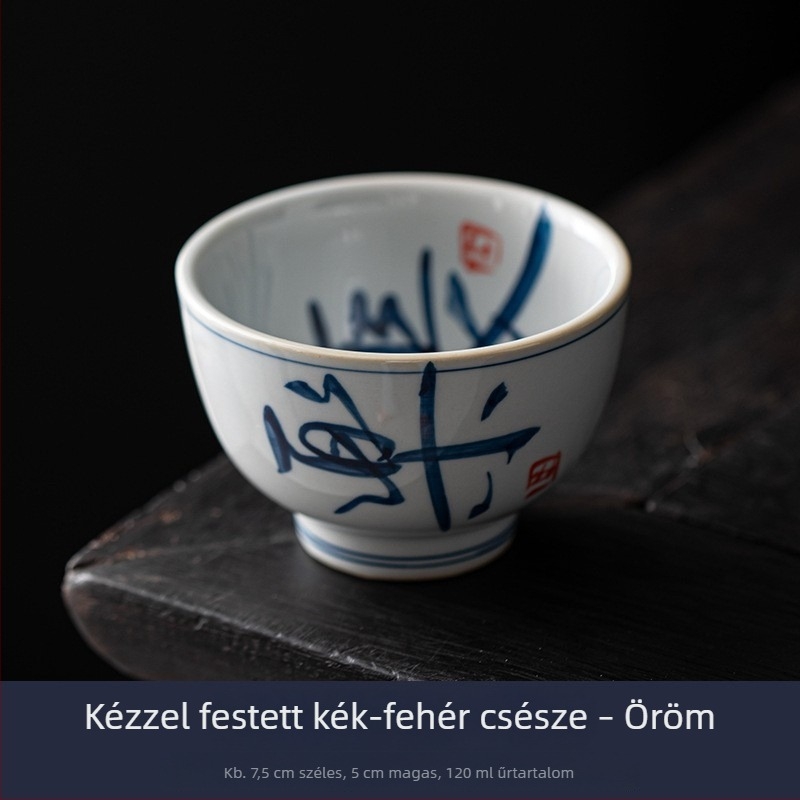 Kézzel festett kék‑fehér teáscsésze, aláégetett zománccal, retro porcelán Gongfu teás készlet, kis méretű kóstoló pohár