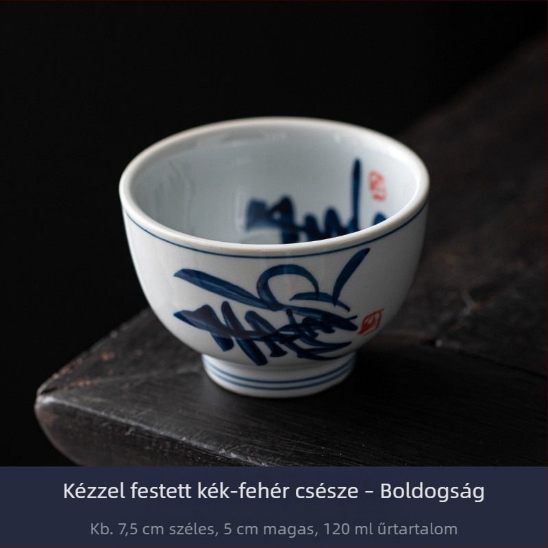 Kézzel festett kék‑fehér teáscsésze, aláégetett zománccal, retro porcelán Gongfu teás készlet, kis méretű kóstoló pohár