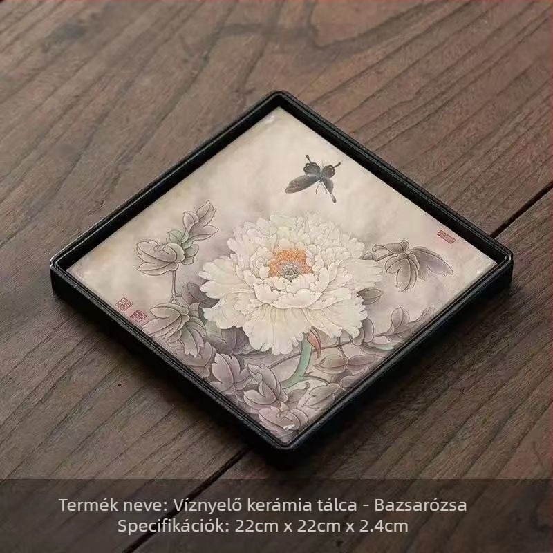 Kínai ihletésű fekete kerámia teázó tálca teáskanna tartóval, Kung Fu teáskészlet, kompakt kis teázóasztal