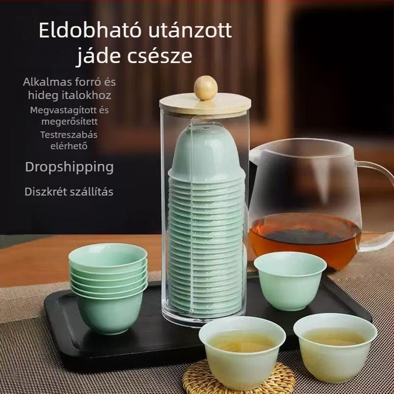 Egyszer használatos teás pohár, 60 ml, vastagított, hőálló, rizshéjból készült pohár, teáskészlethez tartóállvánnyal