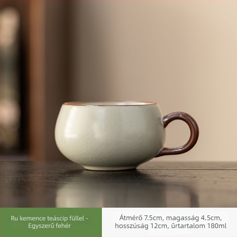 Ruyao porcelán teáscsésze fül alakú fogantyúval, kínai stílusú, egyszemélyes csésze teához és kávéhoz