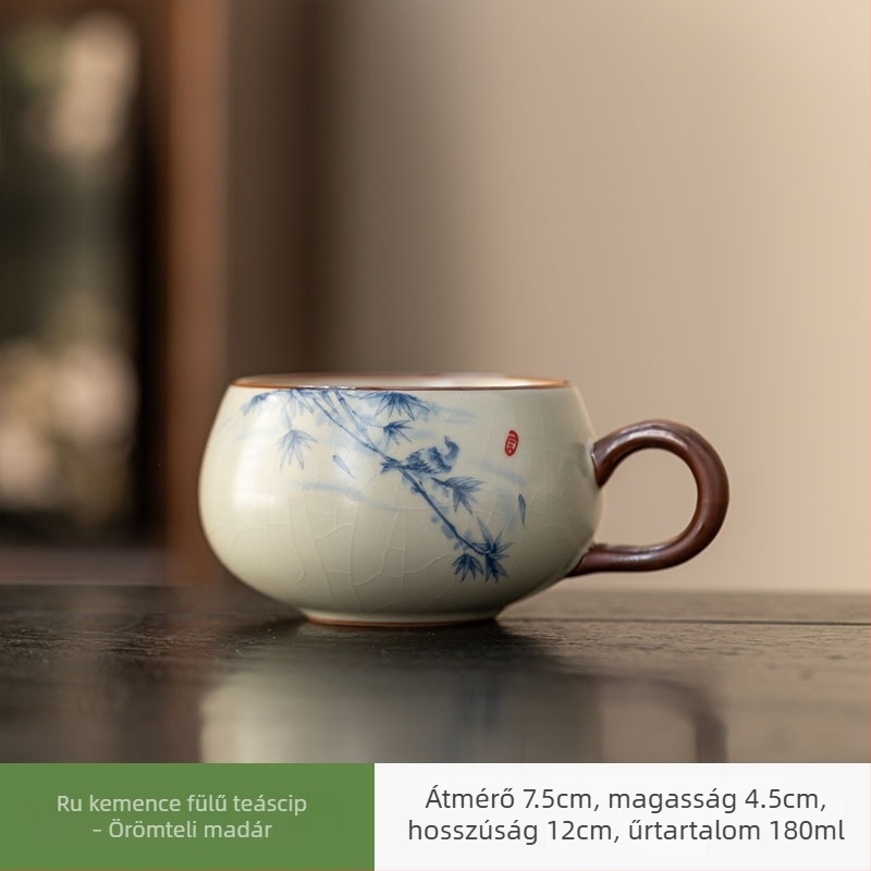 Ruyao porcelán teáscsésze fül alakú fogantyúval, kínai stílusú, egyszemélyes csésze teához és kávéhoz