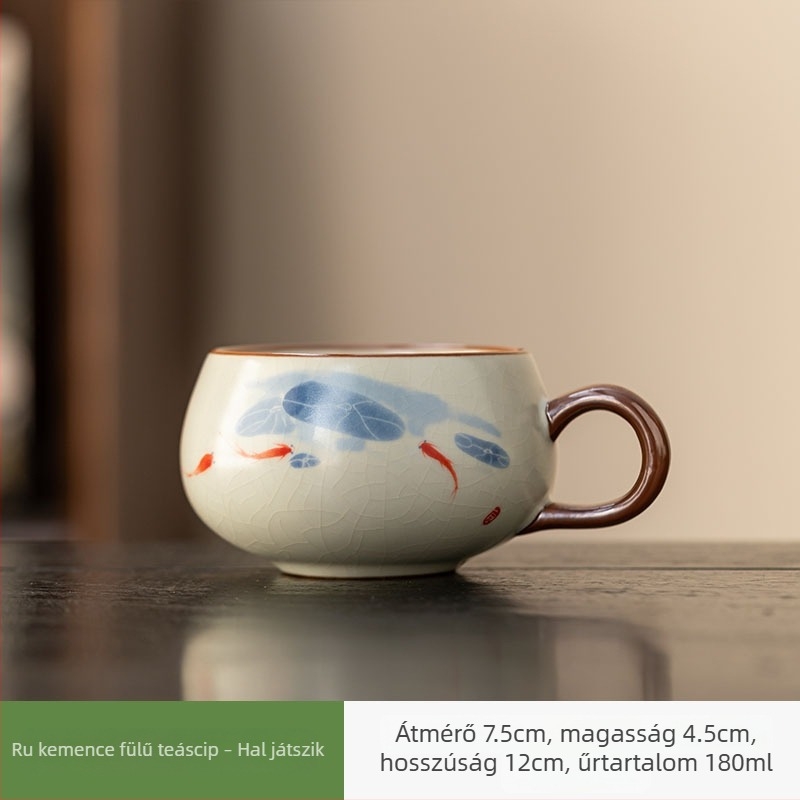 Ruyao porcelán teáscsésze fül alakú fogantyúval, kínai stílusú, egyszemélyes csésze teához és kávéhoz