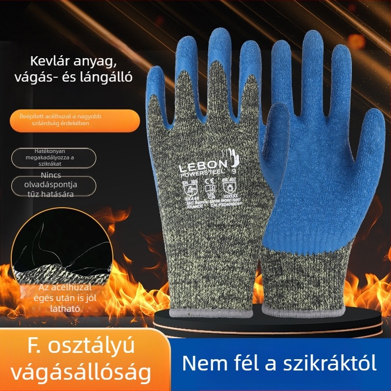 Hegesztéshez tervezett vágásálló és lángálló kesztyű, F-kategóriás