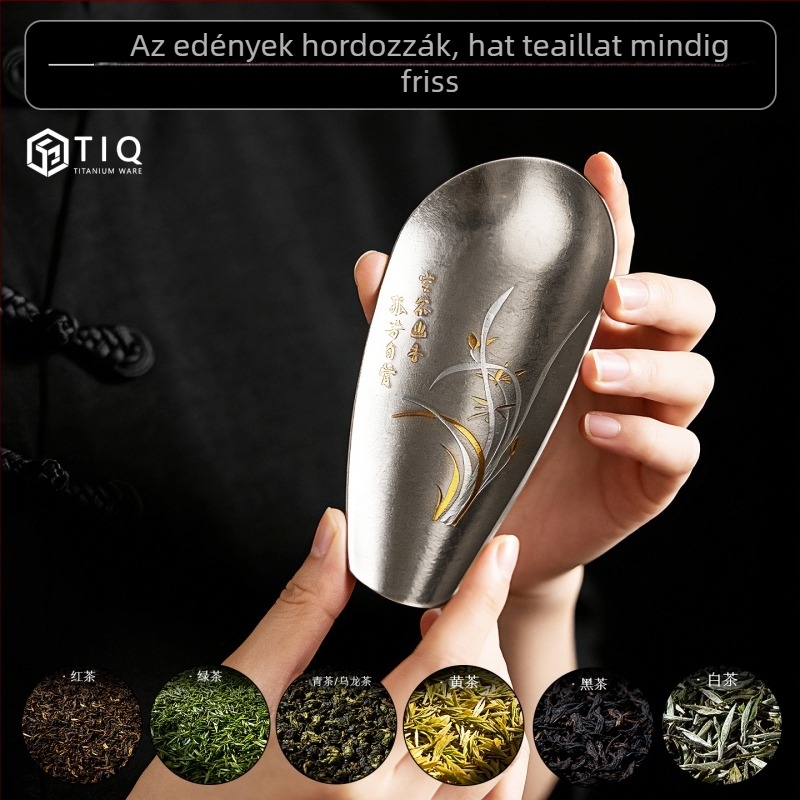 Tiszta titánból készült teáskanál és keverő készlet, kínai stílusú tea ceremónia kiegészítők, antibakteriális teainfúzor