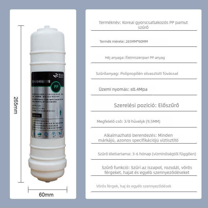 Vízszűrő elem, 3-por gyorscsatlakozás, öt lépéses ultrafiltráció beépített PP pamutszűrő