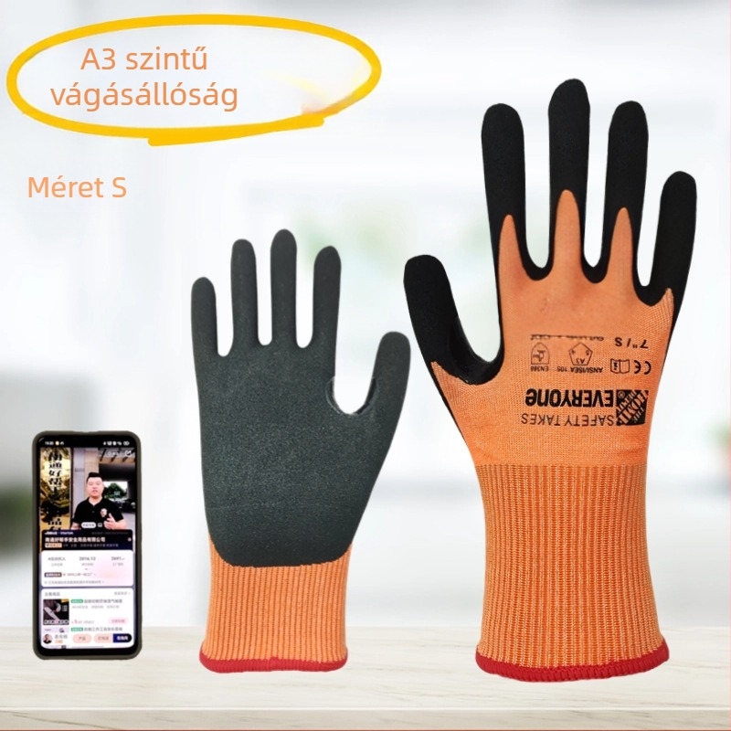 18-Pin A3-Osztályú érintőképernyős vágásvédő kesztyű mechanikai megmunkáláshoz, csúszásmentes, kopásálló, lélegző