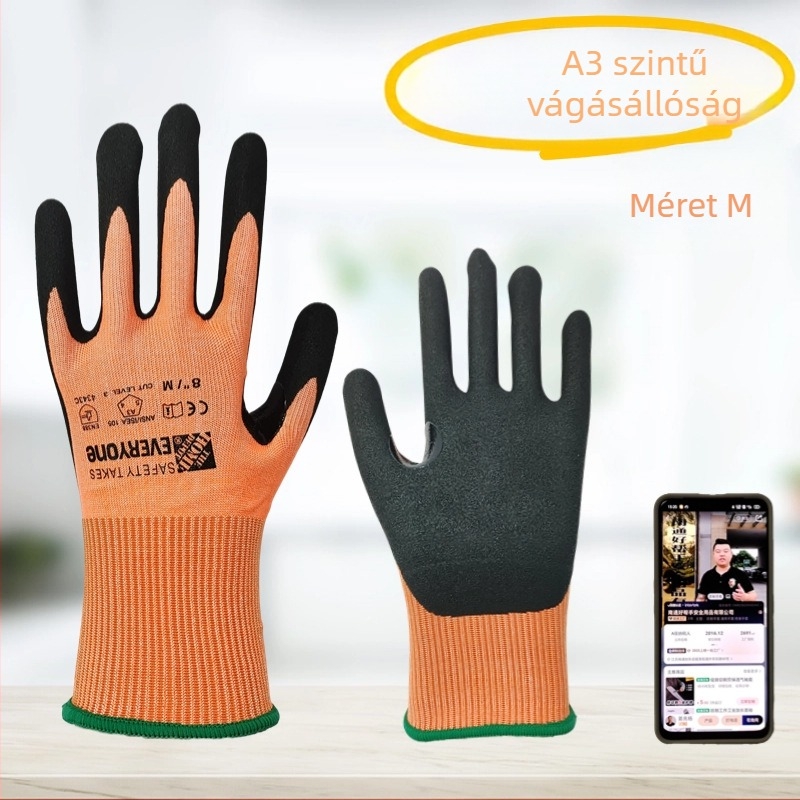 18-Pin A3-Osztályú érintőképernyős vágásvédő kesztyű mechanikai megmunkáláshoz, csúszásmentes, kopásálló, lélegző