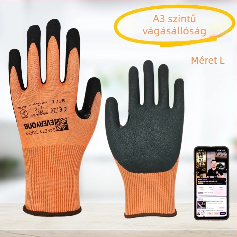 18-Pin A3-Osztályú érintőképernyős vágásvédő kesztyű mechanikai megmunkáláshoz, csúszásmentes, kopásálló, lélegző
