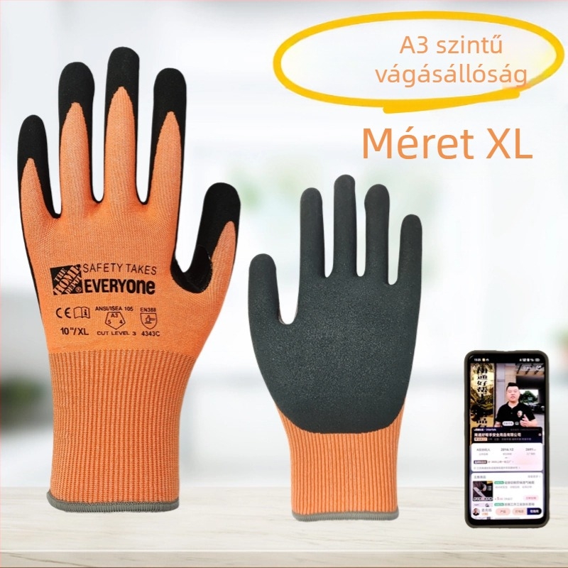 18-Pin A3-Osztályú érintőképernyős vágásvédő kesztyű mechanikai megmunkáláshoz, csúszásmentes, kopásálló, lélegző