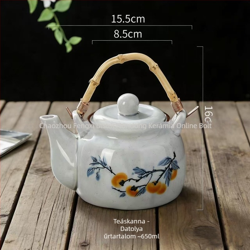 Ősi stílusú porcelán teáskanna kézzel festett fogantyúval, Kung Fu teáskészlet, teljes délutáni teázáshoz: teáskanna, teás tálca, virágos teáskanna és teáscsésze
